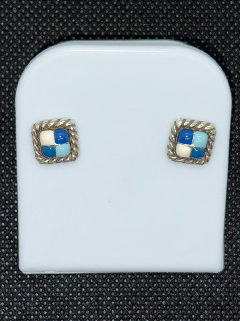 Brighton Blue, Light Blue and White Square Tile Stud Earrings